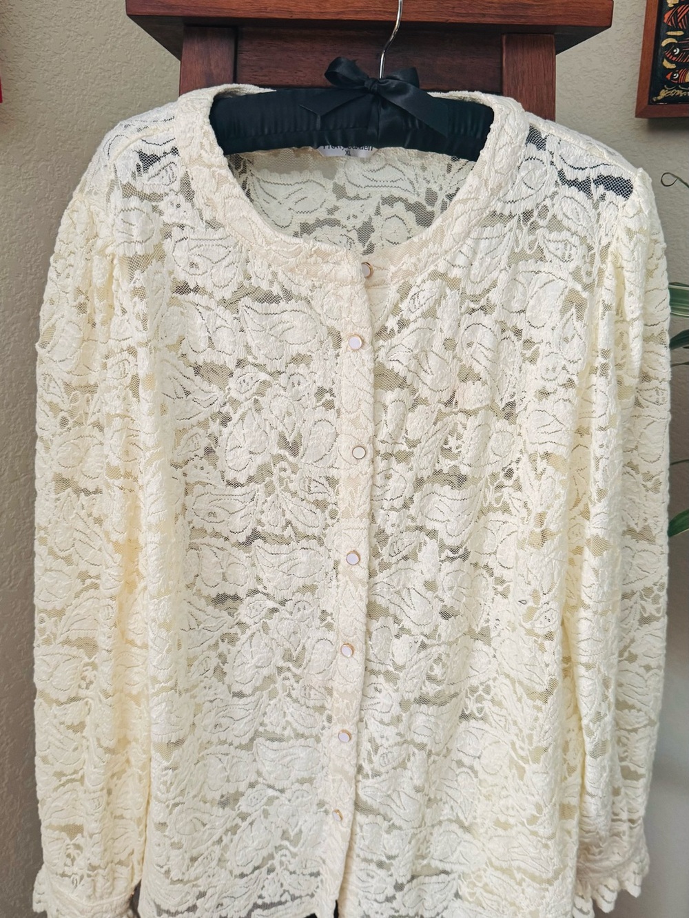 Delicate Lace Button-Front Blouse - Cream